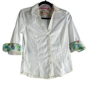 Robert Graham Womens White Embroidered Flip Cuff Button Down Shirt Size Small
